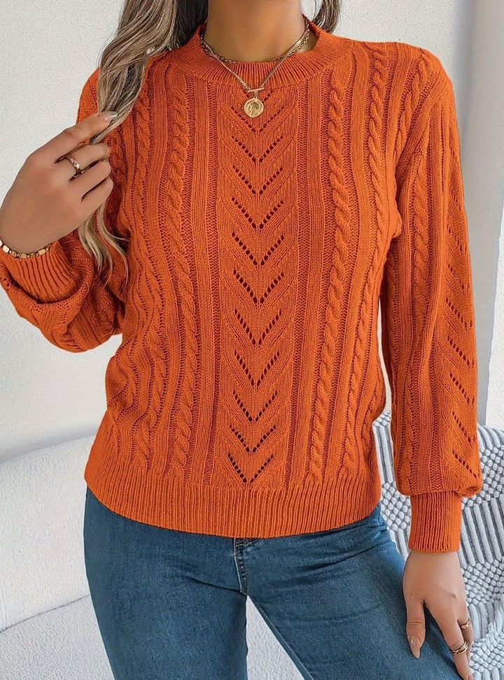 Ismay | Women's Cable Knit Openwork Crew Neck Jumper