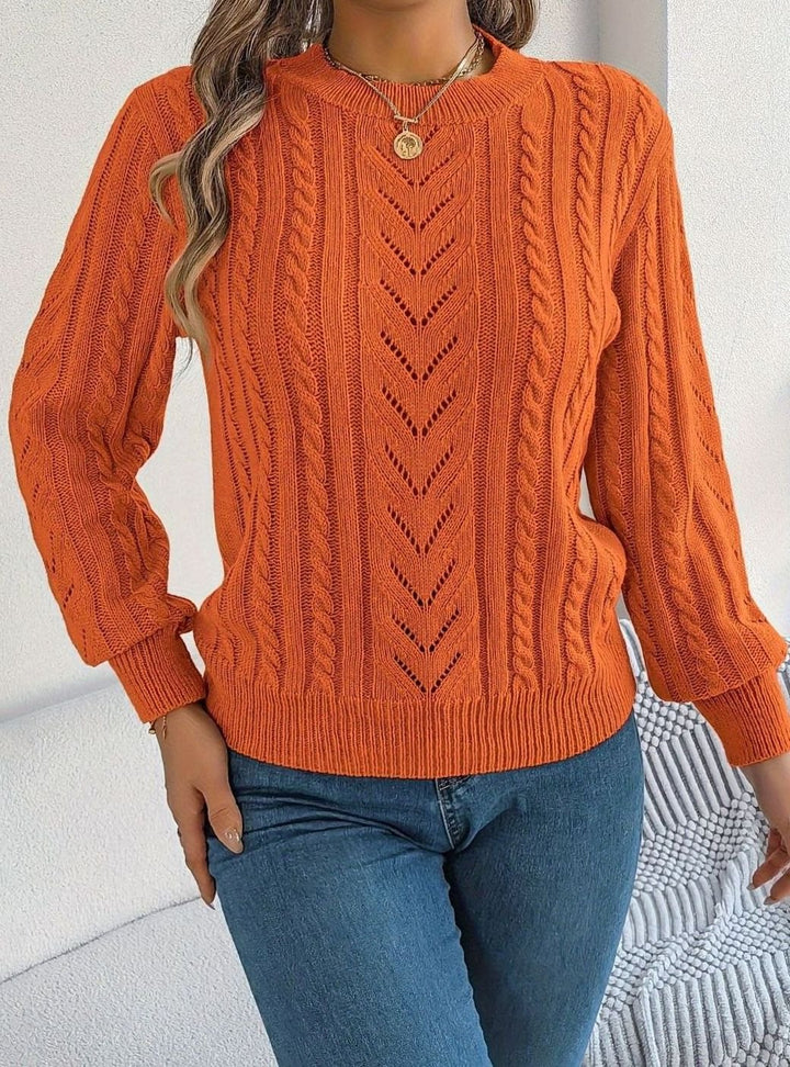 Ismay | Women's Cable Knit Openwork Crew Neck Jumper