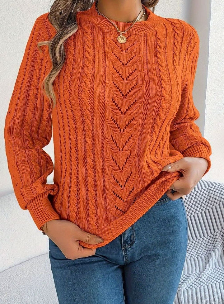 Ismay | Women's Cable Knit Openwork Crew Neck Jumper