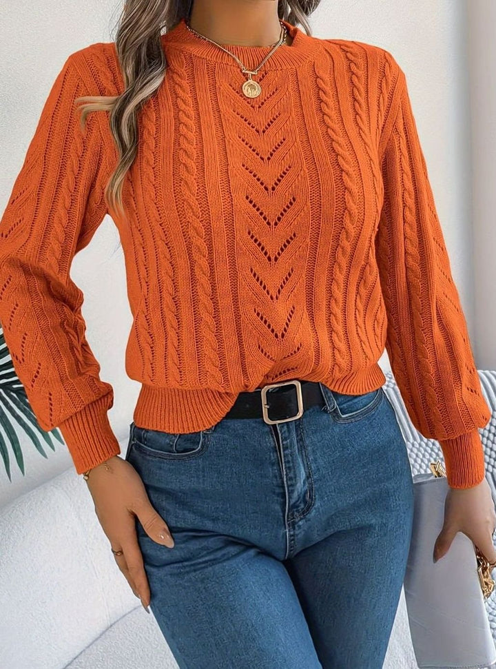 Ismay | Women's Cable Knit Openwork Crew Neck Jumper