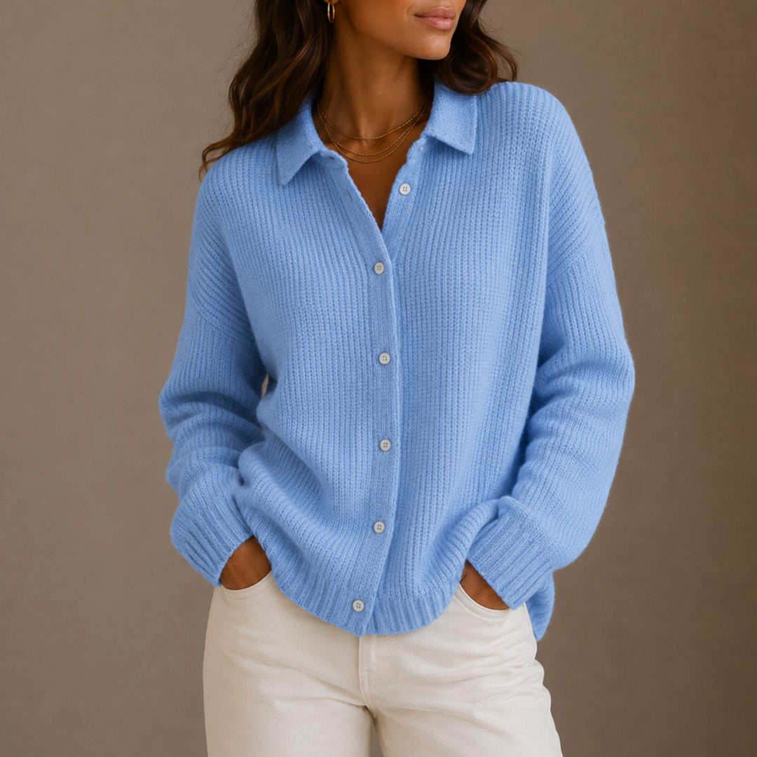 Eira | Women's Collared Button-Up Ribbed Knit Cardigan