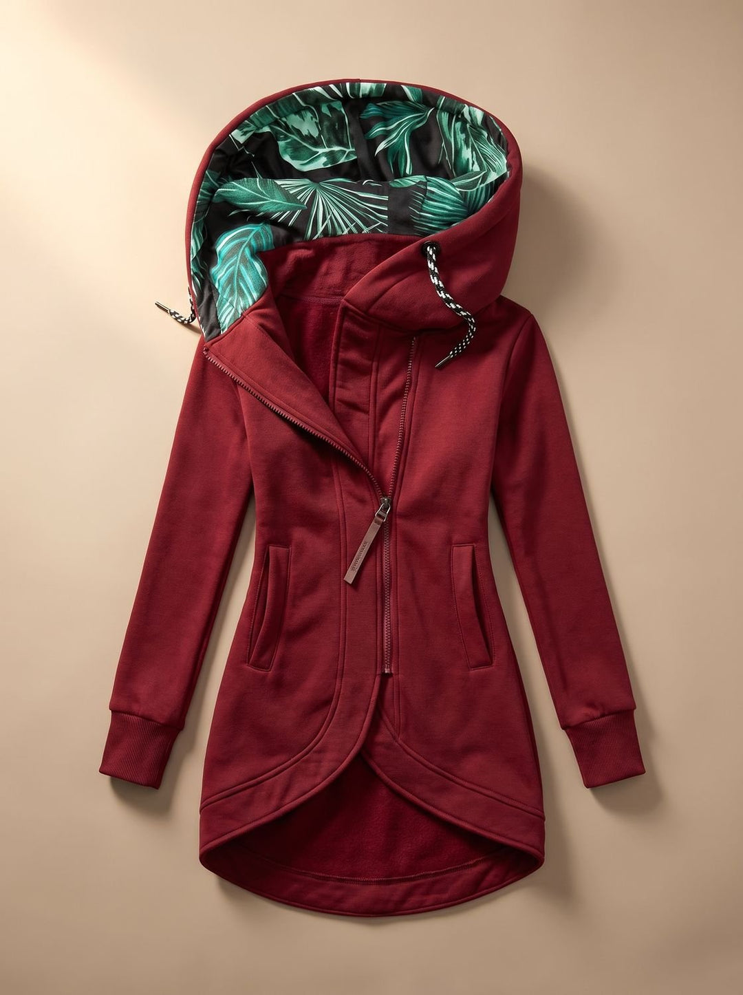 Avelise | Women's Longline Zip-Up Hooded Jacket with Tropical Lining