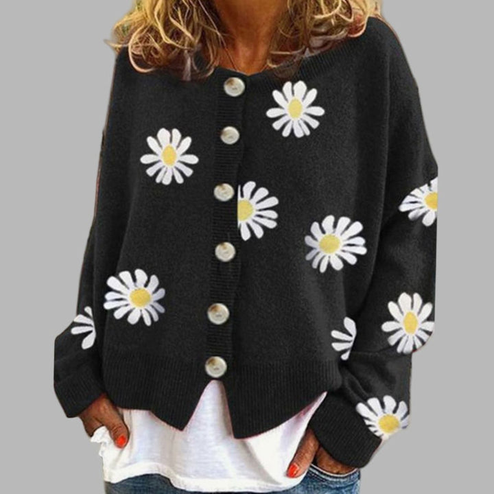 Elara | Women's Daisy Embroidered Button-Up Knit Cardigan