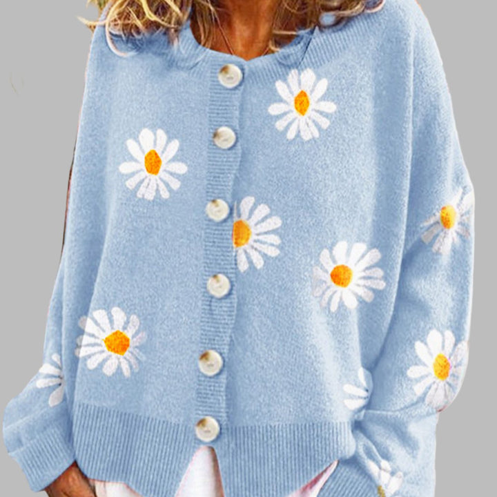 Elara | Women's Daisy Embroidered Button-Up Knit Cardigan