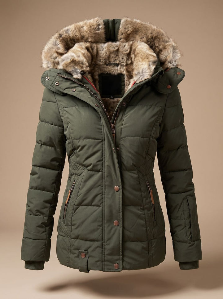 Elspira | Women's Faux Fur Hooded Quilted Fitted Puffer Coat