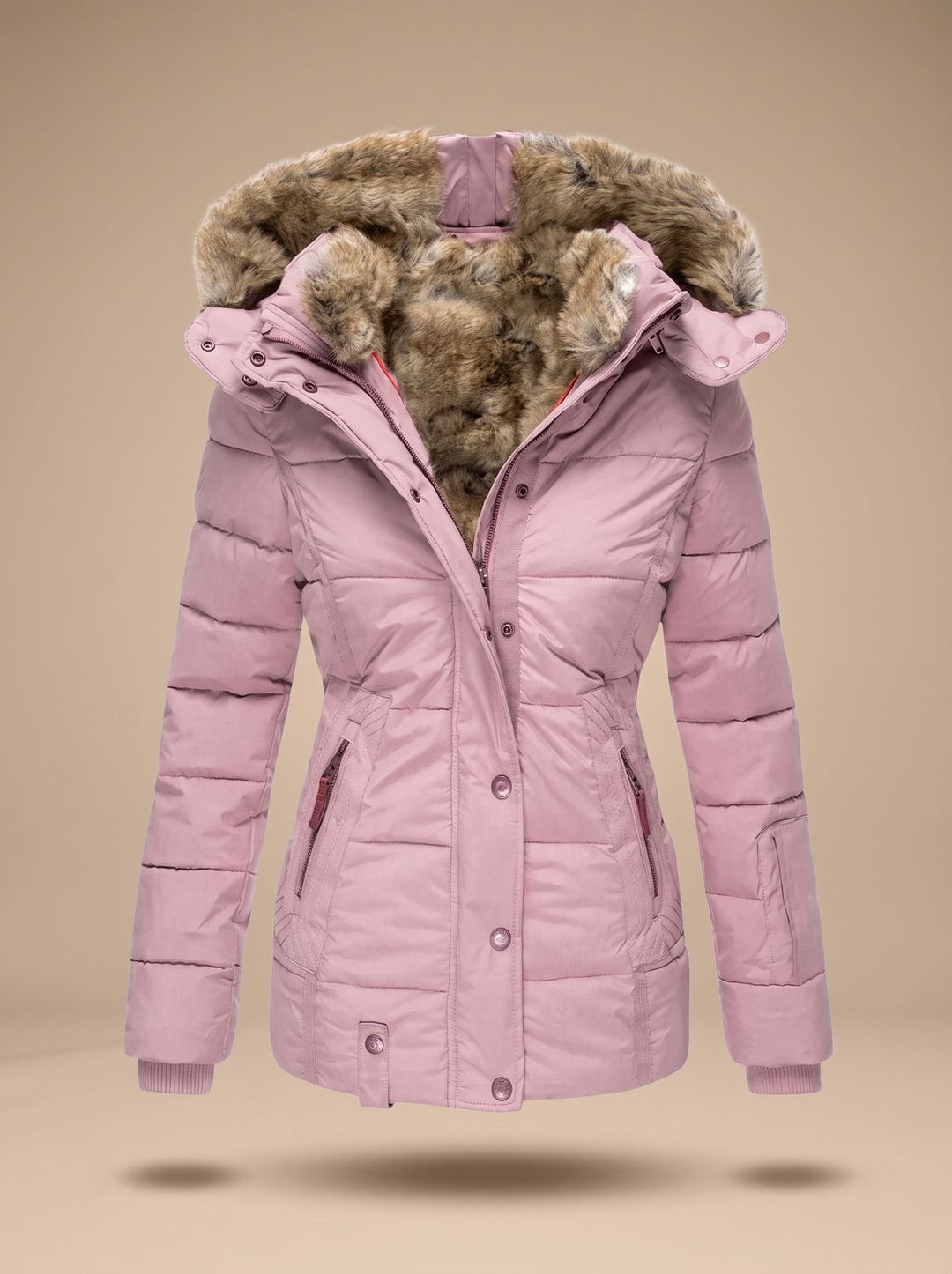 Elspira | Women's Faux Fur Hooded Quilted Fitted Puffer Coat