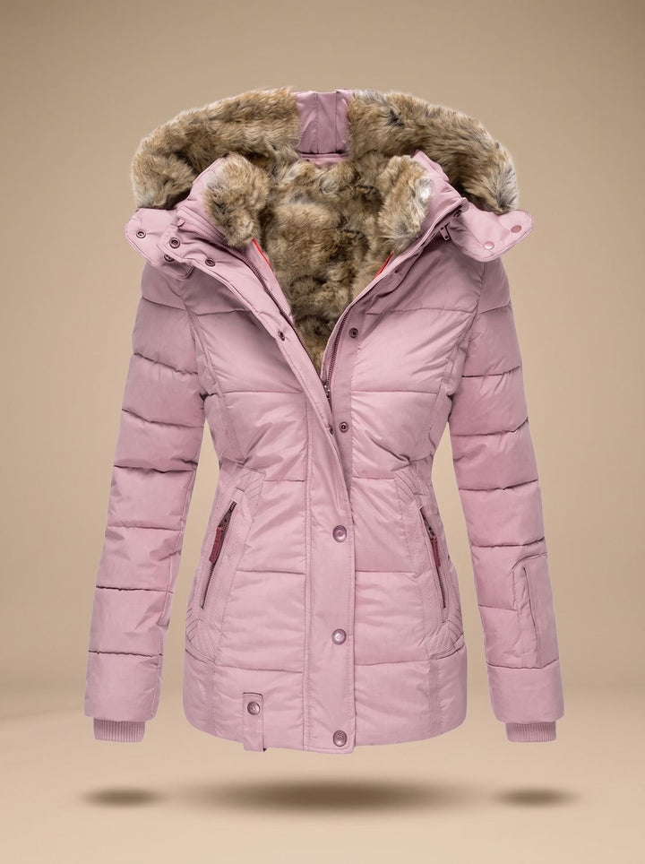 Elspira | Women's Faux Fur Hooded Quilted Fitted Puffer Coat