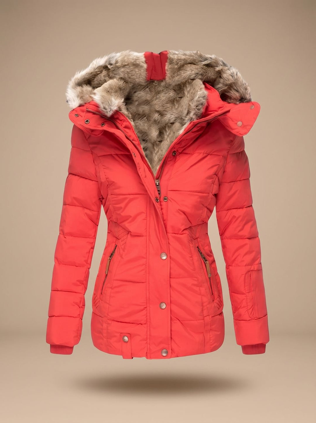 Elspira | Women's Faux Fur Hooded Quilted Fitted Puffer Coat