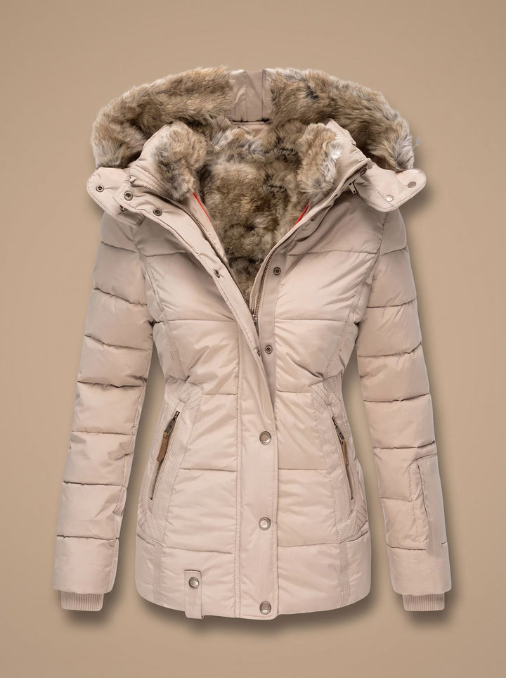 Elspira | Women's Faux Fur Hooded Quilted Fitted Puffer Coat