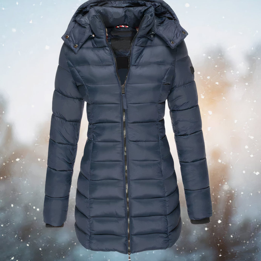 Demelza | Women's Long Fitted Quilted Puffer Coat with Hood
