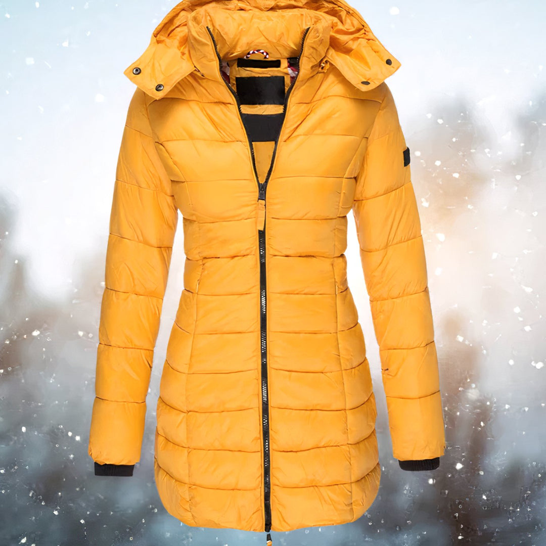 Demelza | Women's Long Fitted Quilted Puffer Coat with Hood