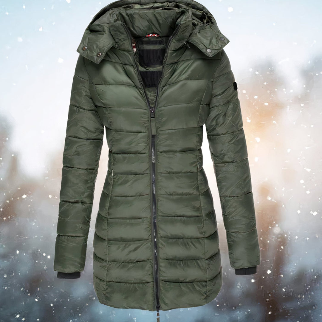 Demelza | Women's Long Fitted Quilted Puffer Coat with Hood