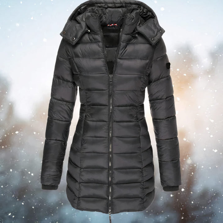 Demelza | Women's Long Fitted Quilted Puffer Coat with Hood