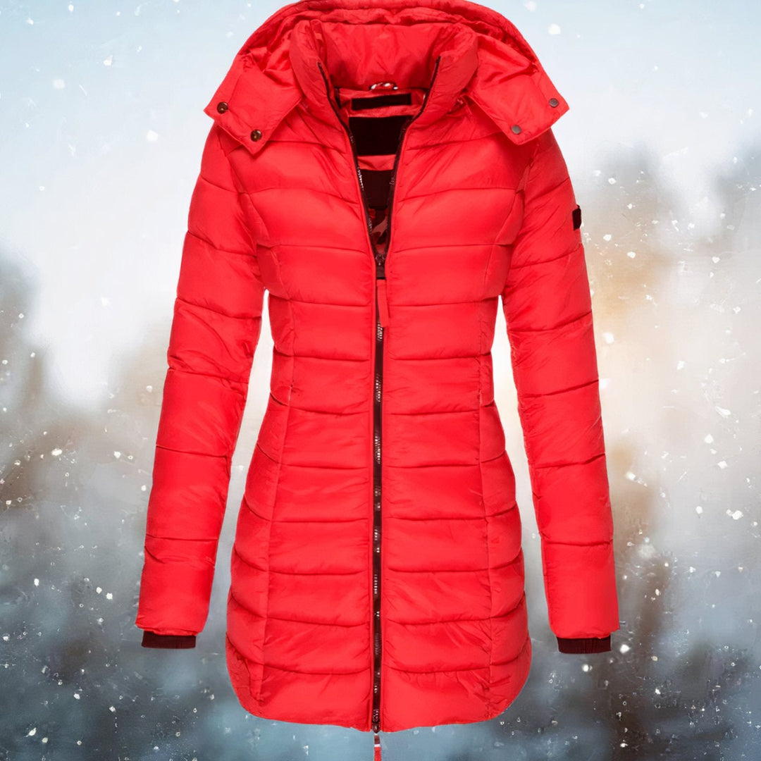 Demelza | Women's Long Fitted Quilted Puffer Coat with Hood