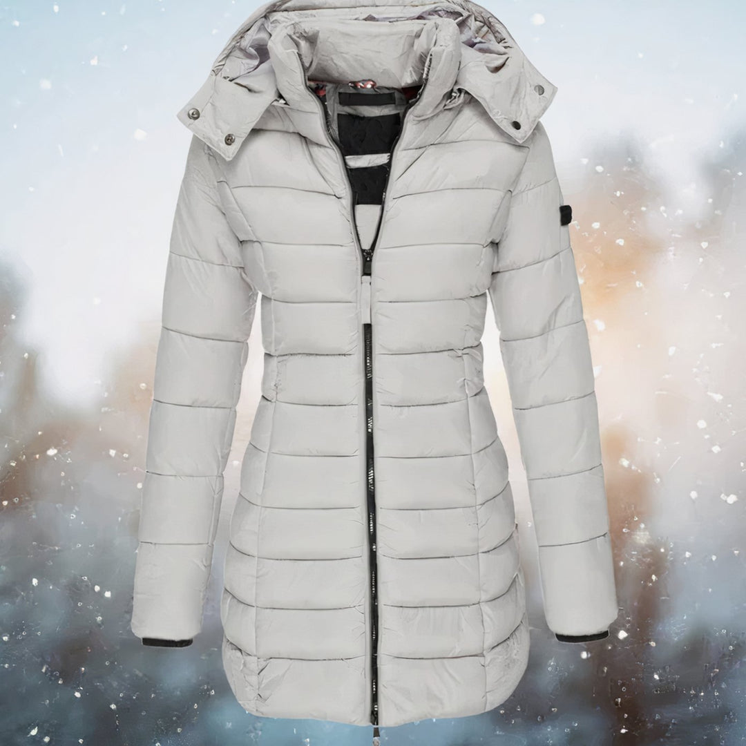 Demelza | Women's Long Fitted Quilted Puffer Coat with Hood