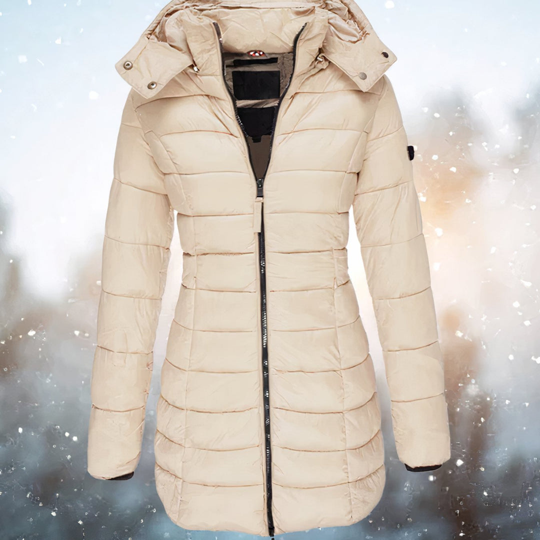 Demelza | Women's Long Fitted Quilted Puffer Coat with Hood