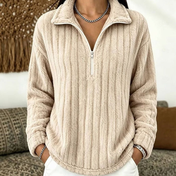 Arianell | Women's Ribbed Fleece Quarter-Zip Pullover Jumper