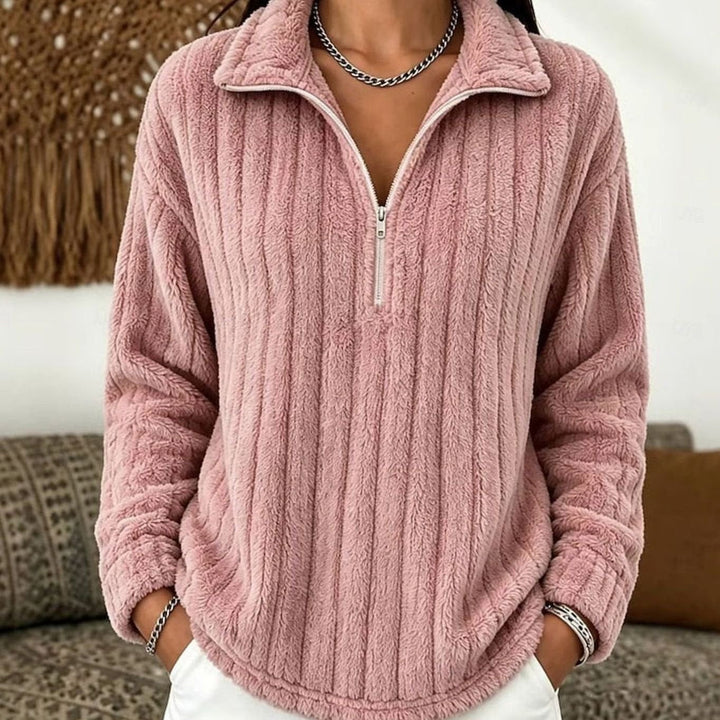 Arianell | Women's Ribbed Fleece Quarter-Zip Pullover Jumper