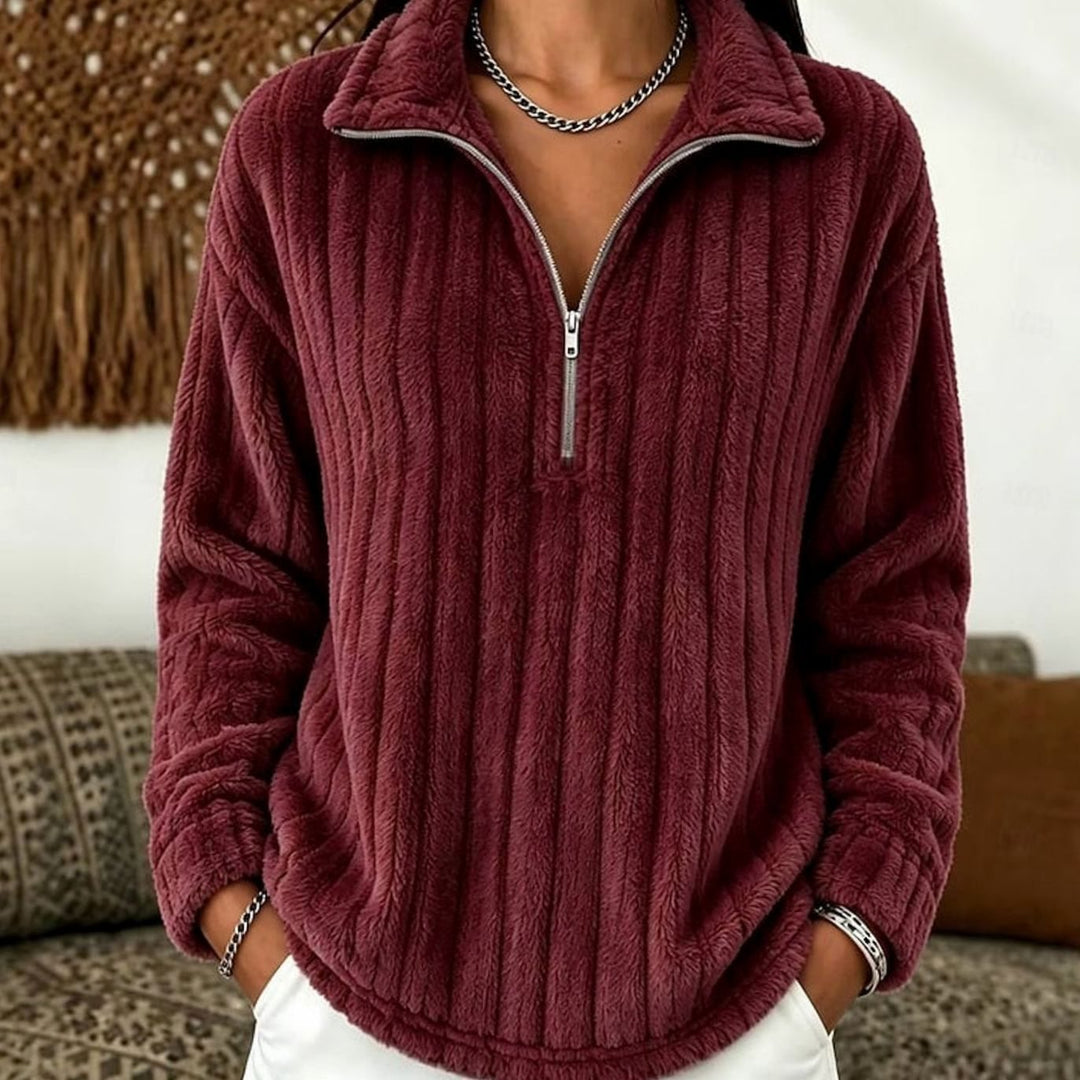 Arianell | Women's Ribbed Fleece Quarter-Zip Pullover Jumper