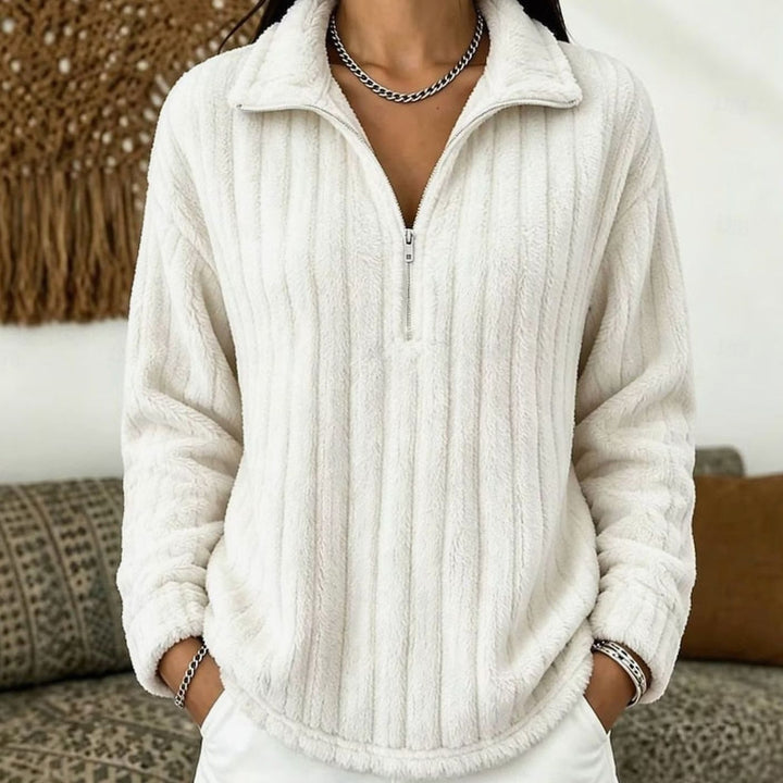 Arianell | Women's Ribbed Fleece Quarter-Zip Pullover Jumper