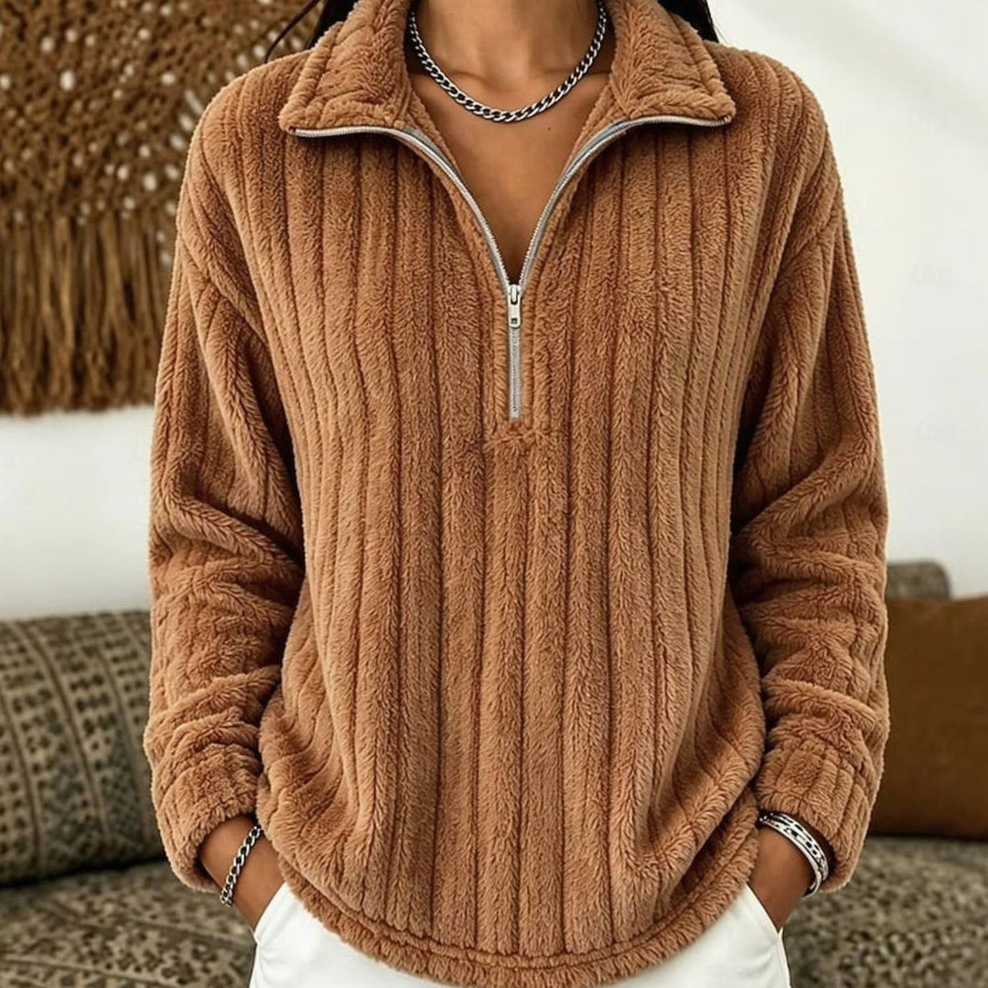 Arianell | Women's Ribbed Fleece Quarter-Zip Pullover Jumper