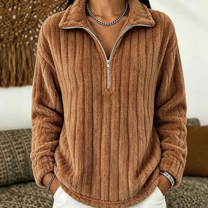 Arianell | Women's Ribbed Fleece Quarter-Zip Pullover Jumper