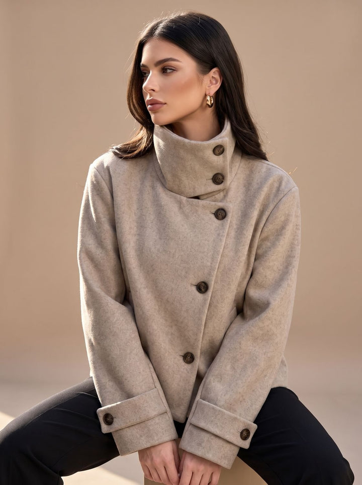 Linnet | Women's Short Wool-Blend Stand Collar Button-Up Coat