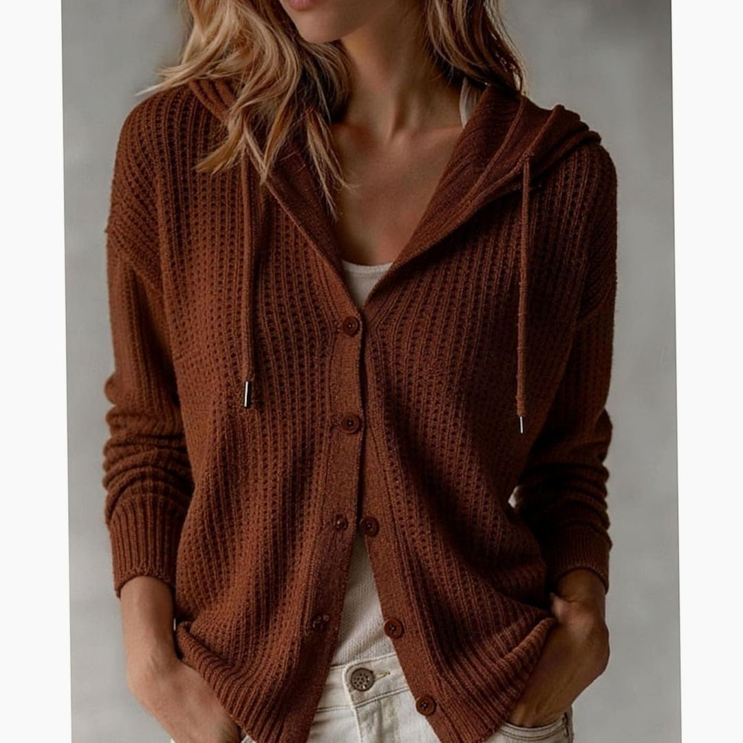 Linnet | Women's Hooded Waffle Knit Button-Up Cardigan