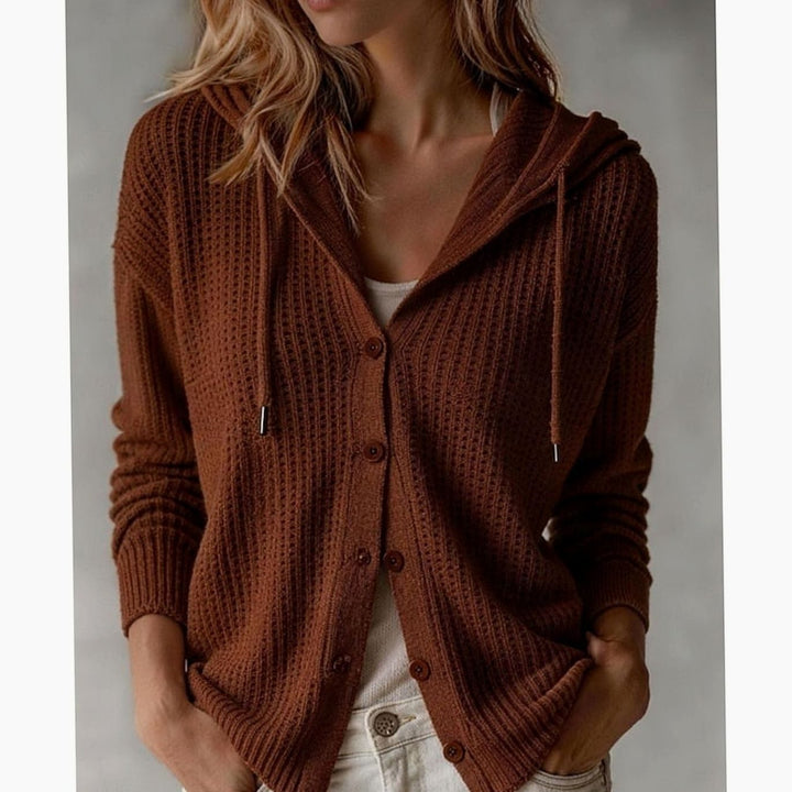 Linnet | Women's Hooded Waffle Knit Button-Up Cardigan