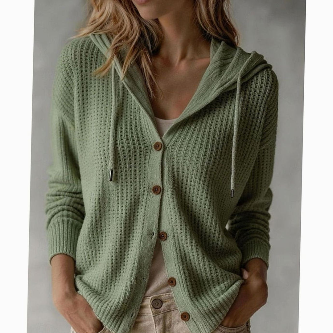 Linnet | Women's Hooded Waffle Knit Button-Up Cardigan