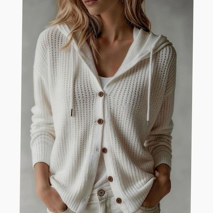 Linnet | Women's Hooded Waffle Knit Button-Up Cardigan