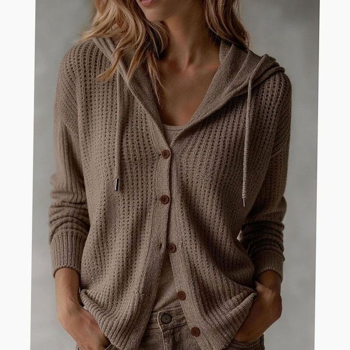 Linnet | Women's Hooded Waffle Knit Button-Up Cardigan