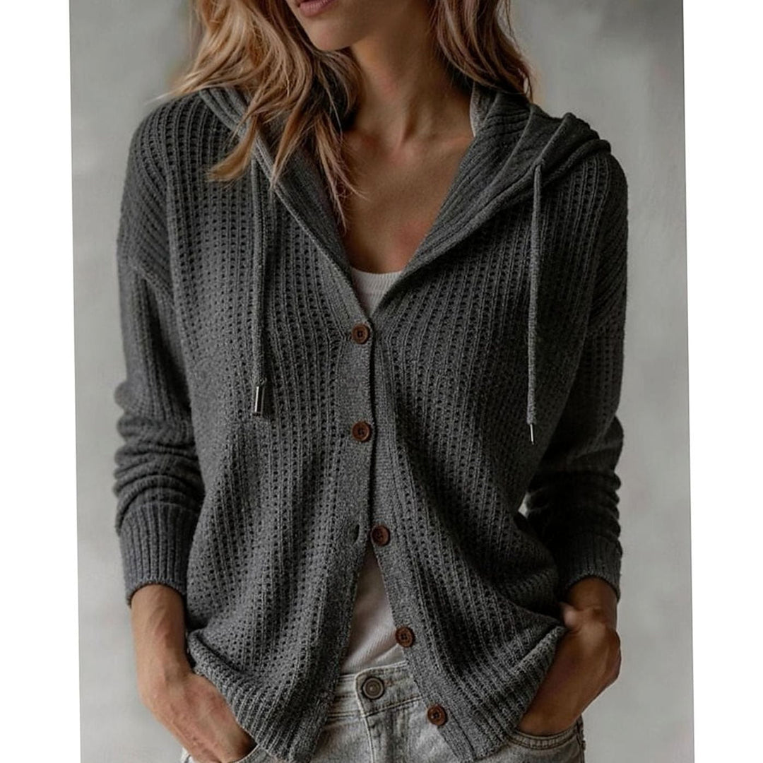 Linnet | Women's Hooded Waffle Knit Button-Up Cardigan