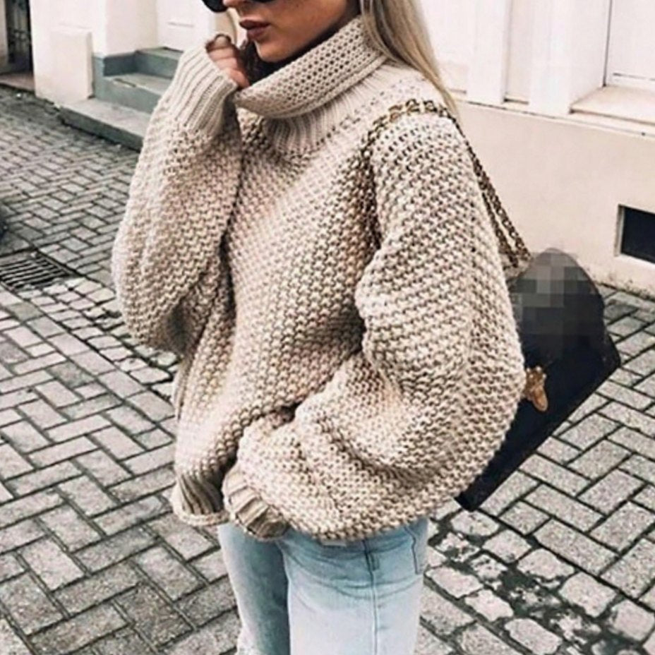 Evelina | Women's Oversized Chunky Knit Roll Neck Balloon Sleeve Jumper