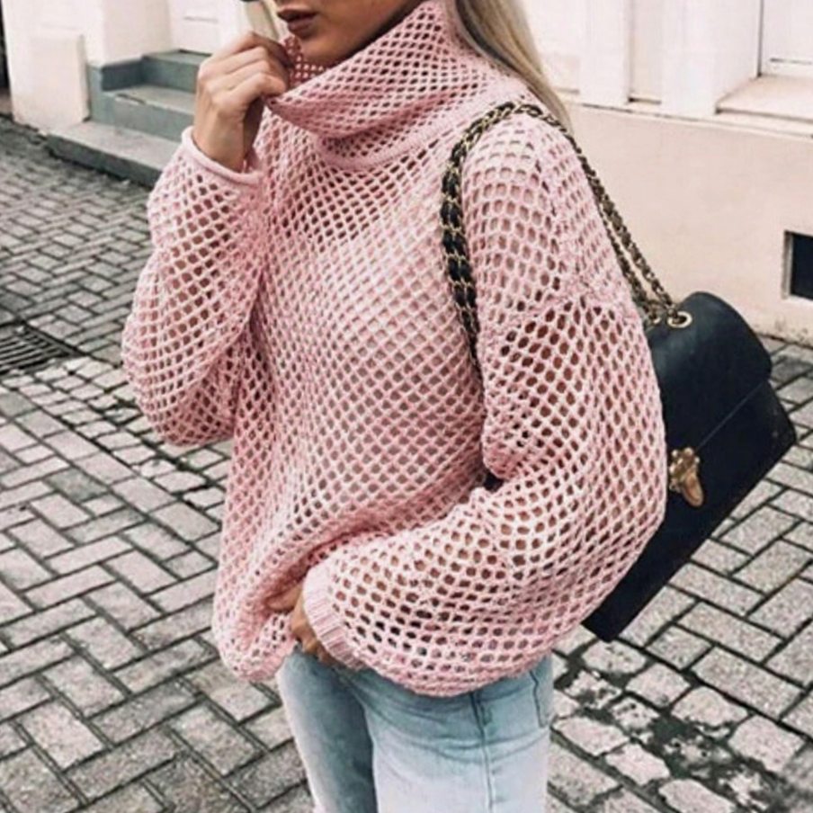 Evelina | Women's Oversized Chunky Knit Roll Neck Balloon Sleeve Jumper