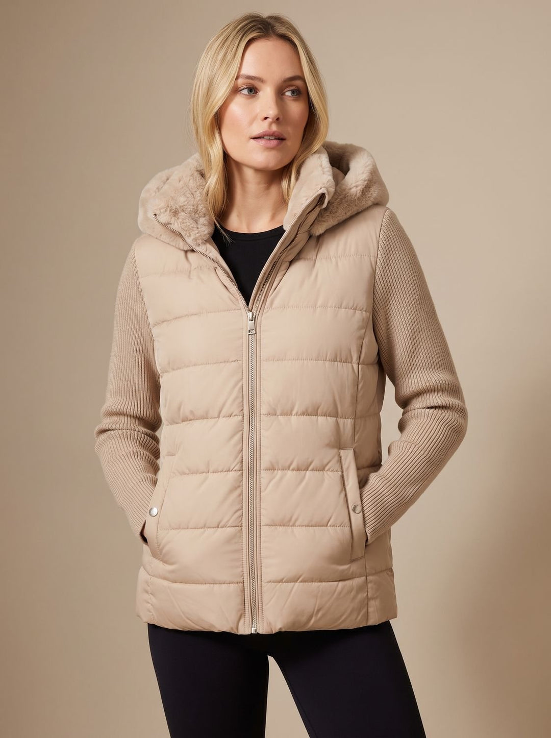 Briana | Women's Short Quilted Faux Fur Hooded Puffer Jacket