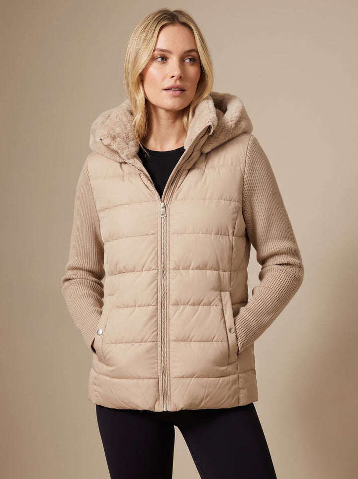 Briana | Women's Short Quilted Faux Fur Hooded Puffer Jacket