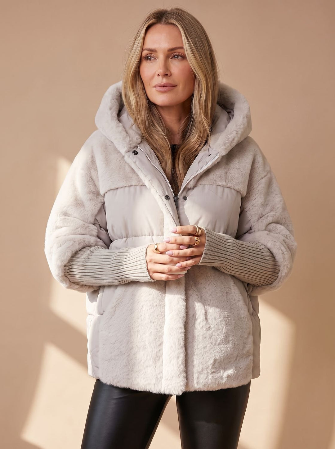 Briana | Women's Short Quilted Faux Fur Hooded Puffer Jacket