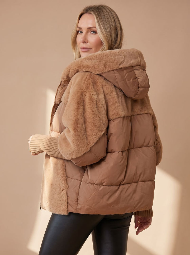 Briana | Women's Short Quilted Faux Fur Hooded Puffer Jacket