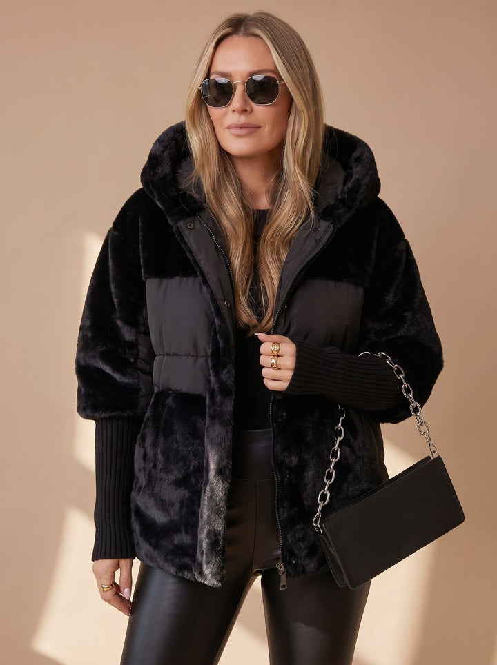 Briana | Women's Short Quilted Faux Fur Hooded Puffer Jacket