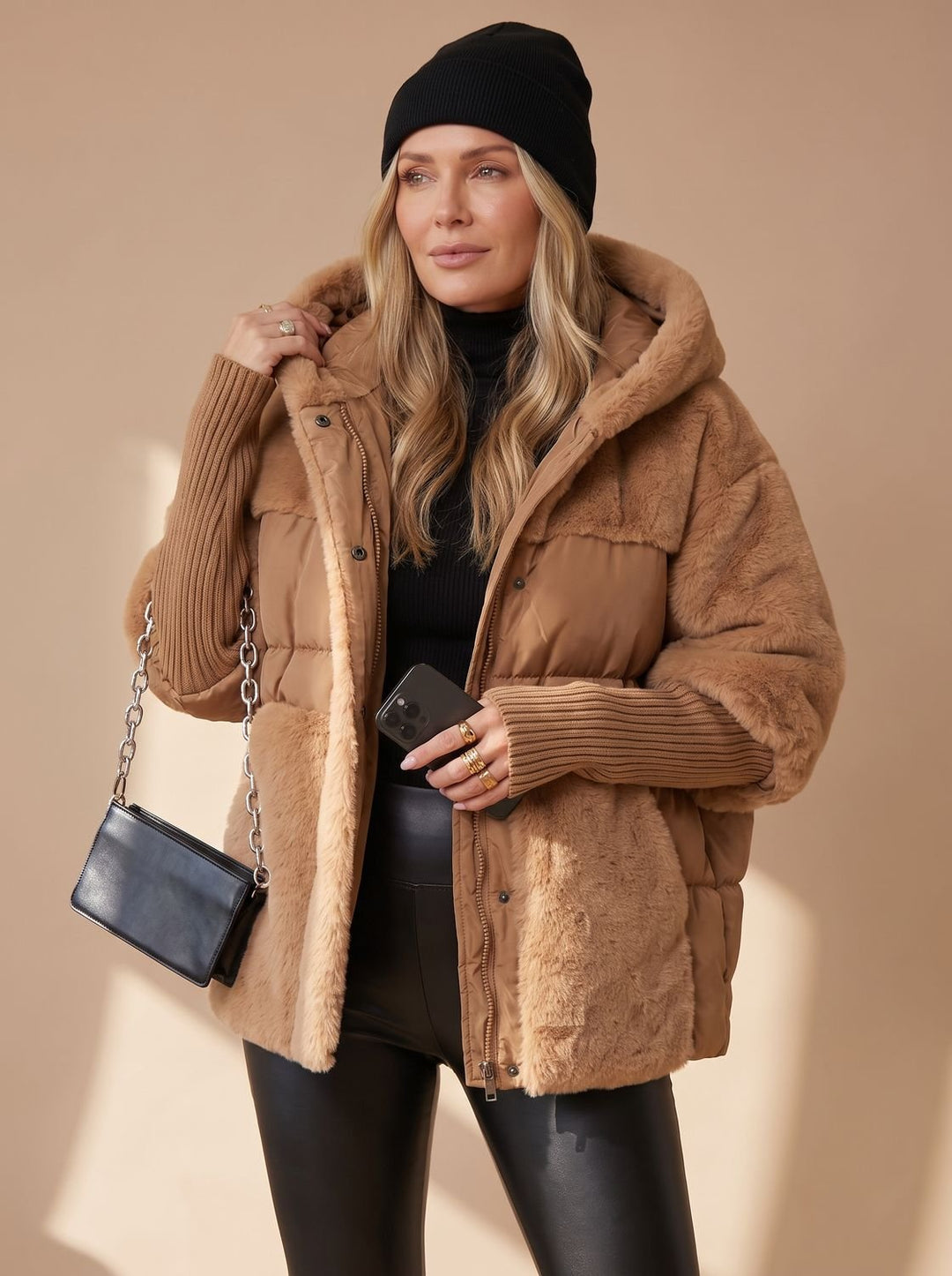 Briana | Women's Short Quilted Faux Fur Hooded Puffer Jacket