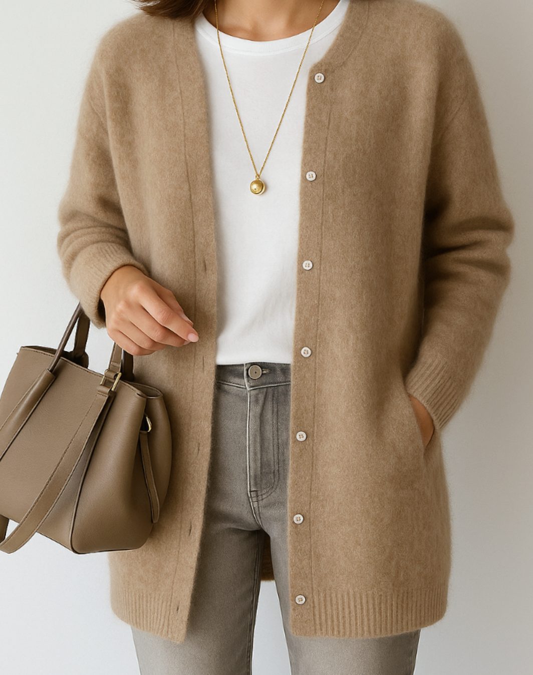 Celandine | Women's Longline Crew Neck Button-Up Knit Cardigan