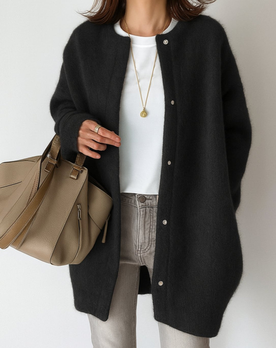 Celandine | Women's Longline Crew Neck Button-Up Knit Cardigan
