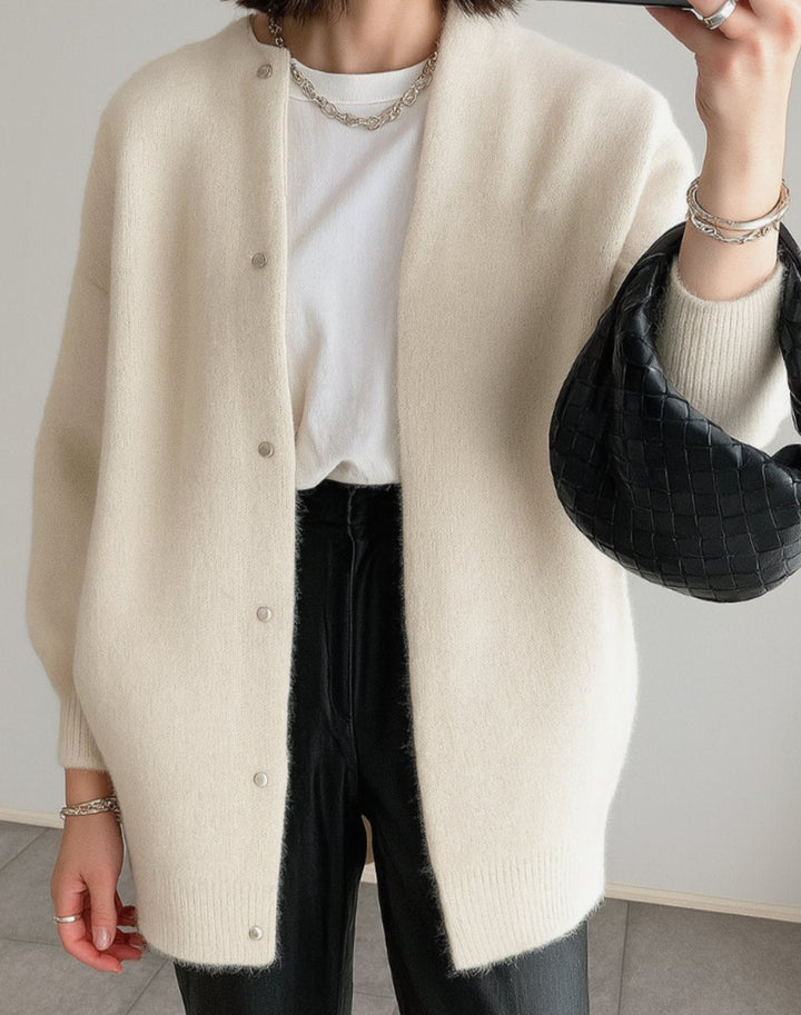 Celandine | Women's Longline Crew Neck Button-Up Knit Cardigan