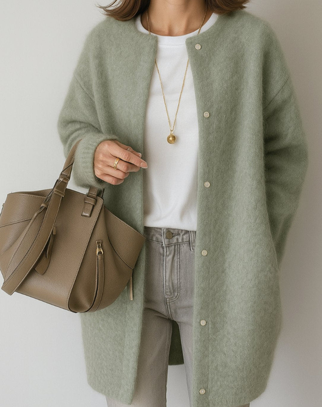 Celandine | Women's Longline Crew Neck Button-Up Knit Cardigan