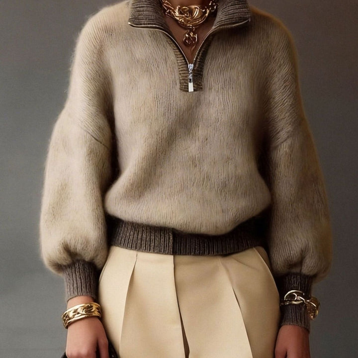 Eirwen | Women's Relaxed Fuzzy Knit Half-Zip Jumper