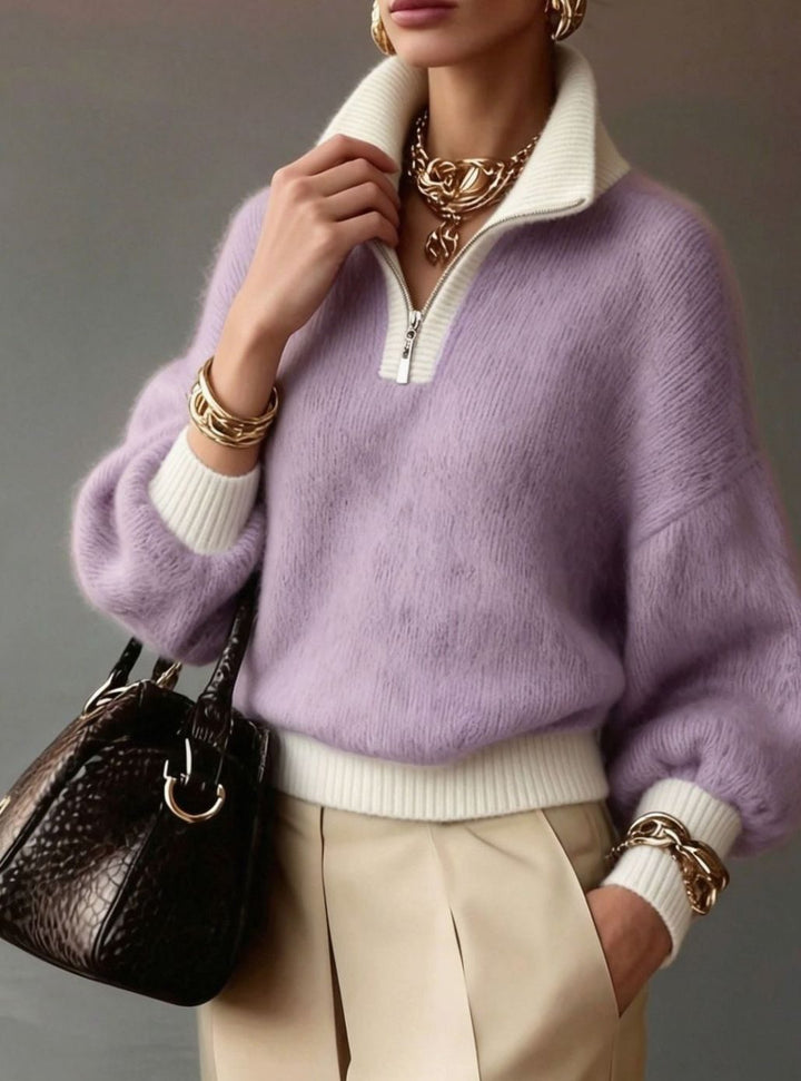 Eirwen | Women's Relaxed Fuzzy Knit Half-Zip Jumper