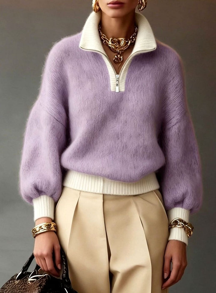 Eirwen | Women's Relaxed Fuzzy Knit Half-Zip Jumper