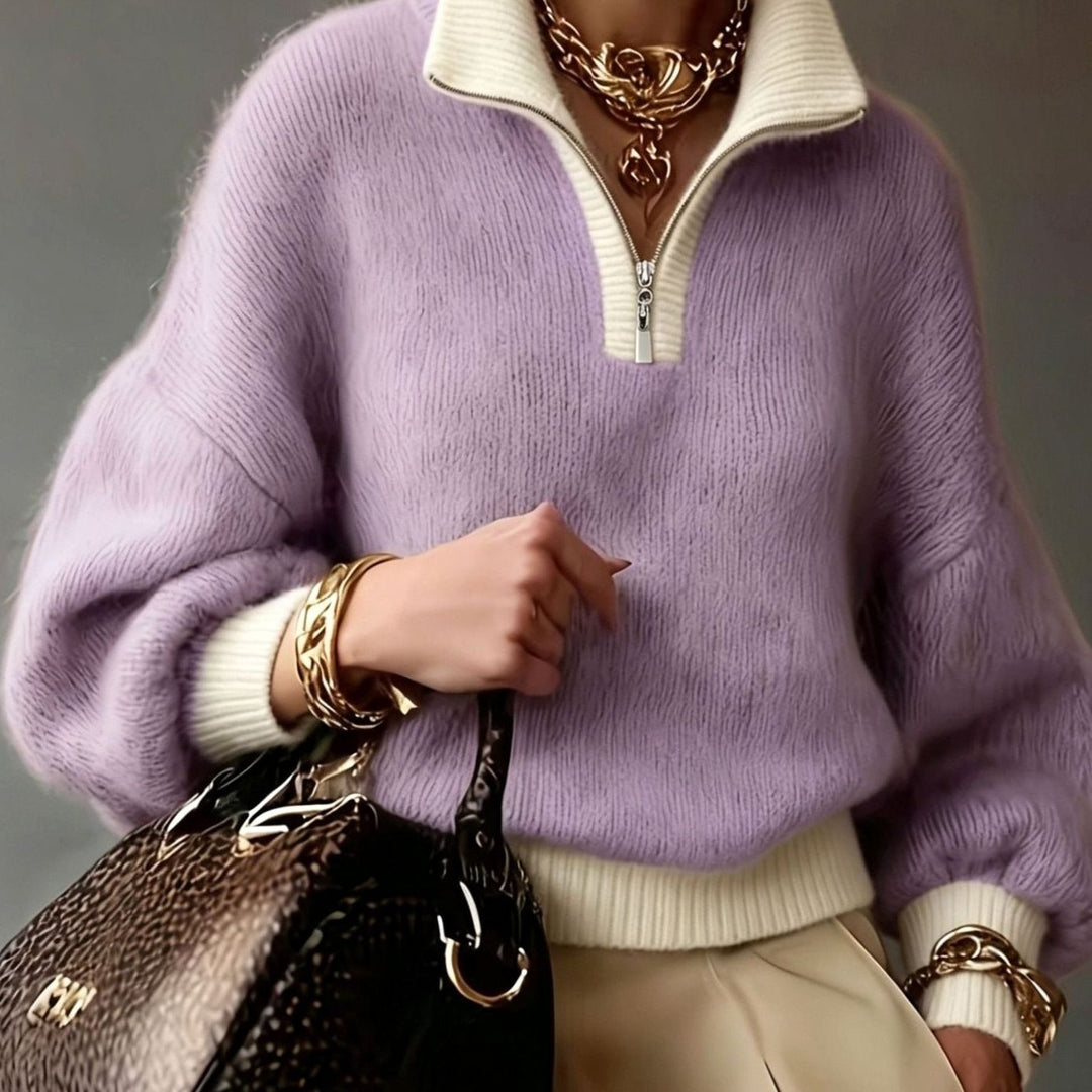 Eirwen | Women's Relaxed Fuzzy Knit Half-Zip Jumper