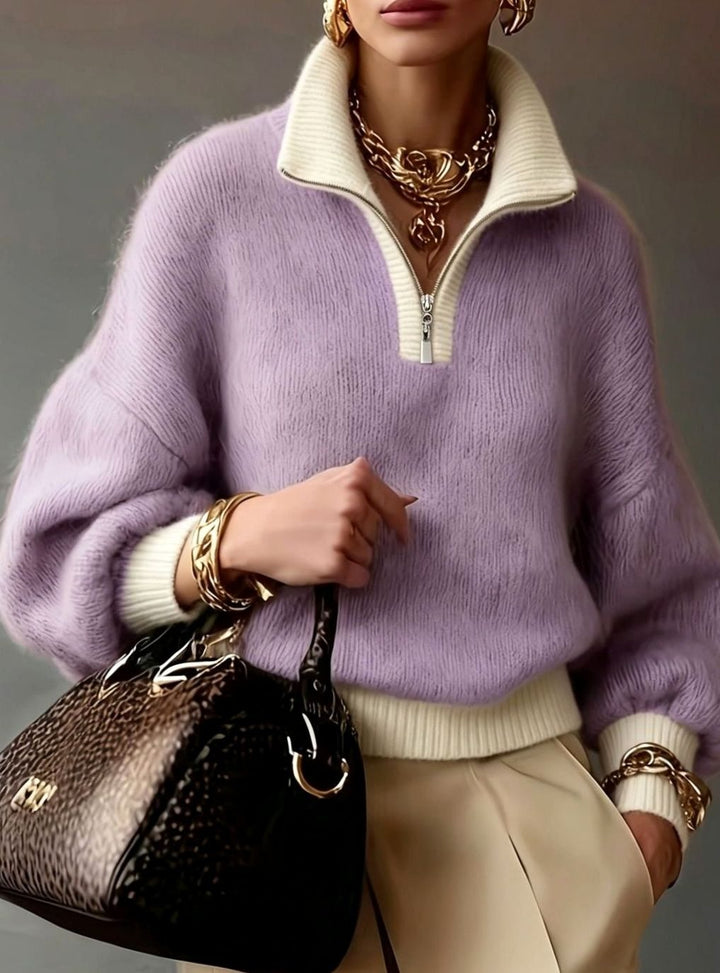 Eirwen | Women's Relaxed Fuzzy Knit Half-Zip Jumper